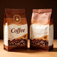 Sachet de café à fond plat sur mesure 200g 500g avec valve, en aluminium et Mylar, pochette PE à fermeture éclair pour emballage de grains de café