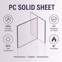 Feuille de polycarbonate solide transparente de 6 à 10 mm, matériau de construction, fournisseur distributeur
