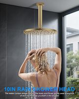 Système de douche avec robinet de régulation de pression, ensemble de robinetterie de douche à montage au plafond 10 pouces, 2 douches pluie et douches à main, inverseur à bouton-poussoir, finition or brossé