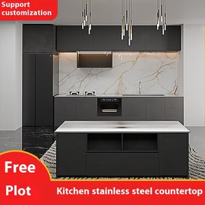 Entegre soba lavabo ile Modern 304 paslanmaz çelik mutfak ada MDF tezgah çizilmeye ve leke dayanıklı mutfak dolapları - Product Image 5