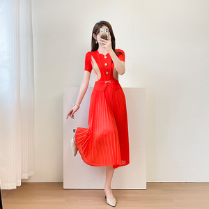 Abito estivo da donna elegante a pieghe personalizzato di grandi dimensioni con motivo floreale di colore Midi abbinamento abito Casual naturale diretto fabbrica - Product Image 6