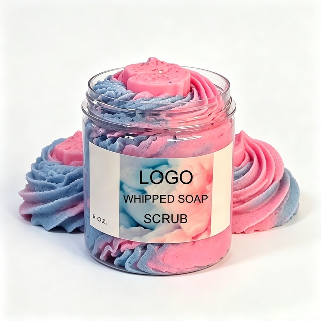 ODM/OEM Organic Pink Blue Swirl Whipped Soap 6oz Fluffy Cream Body Exfoliating Scrub Turmeric Fragrance Moisturizing Foaming