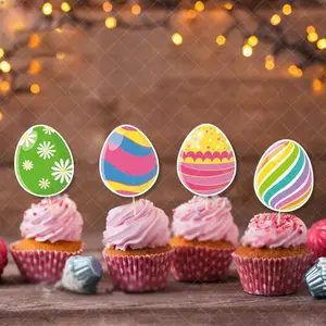 New Products Happy Easter Party Decoration Pull Flag Banners Cupcake Insert Supplies