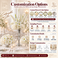 Centre de table floral en soie blanche, arrangement de fleurs artificielles réalistes faites à la main, support en métal et cristal, décoration de table pour mariage et banquet