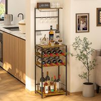 Porte-vin en métal sur pied à 3 niveaux, support à verres, mini bar d'angle, armoire de bar pour petits espaces, 8 bouteilles