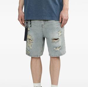 Pantalones cortos de mezclilla desgastados Rasgados Hombres Jeans Short Sport Jorts Hombres Denim Applique Logo Esticated Cordón Cintura Jorst - Product Image 6