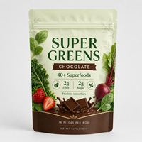 Boisson bien-être quotidienne végétalienne au chocolat sucré au fruit du moine et aux super-aliments verts, 15 calories, plus de 40 super-aliments, ODM