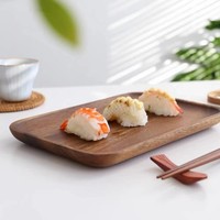Plateau moderne en bois d'acacia, type sur pied, pour servir le dîner, les sushis, la pizza, le steak, le gâteau, le pain, le thé de l'après-midi, les fruits, utilisation en cuisine, laque