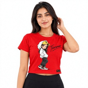 Camiseta Corta de Verano para Mujer Tiierwear, Roja, Estilo Urbano, Cuello Redondo, Manga Corta, 100% Algodón, Transpirable, Ecológica, Informal - Product Image 1