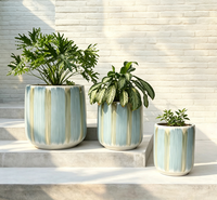 Ensemble de pots à plantes en céramique rayés et émaillés, 3 tailles, grand pot décoratif pour fleurs, pour l'intérieur, l'extérieur, le jardin, la maison, la décoration d'hôtel