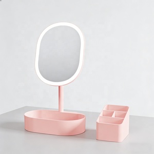 Светодиодное зеркало для макияжа с подсветкой, настольное, одностороннее, вращающееся на 360 градусов, зеркало «Принцесса» с отсеком для хранения, из АБС-пластика и стекла, для студенческого общежития, с подсветкой - Product Image 6