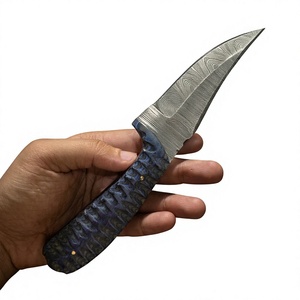 Couteau à lame fixe Drop Point en acier Damas forgé, manche en bois Pakka bleu, personnalisable pour la chasse, le camping et la survie, garantie 3 ans - Product Image 3