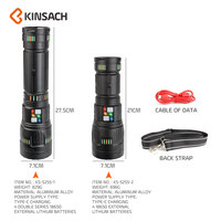 Linterna de Aleación de Aluminio Brillante con Lámpara Láser Blanca de 60w, Enfoque Telescópico y Carga Tipo-C, Marca KINSACH, Venta al Por Mayor