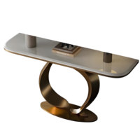 Table de couloir d'hôtel de luxe, miroir, console d'entrée finition dorée