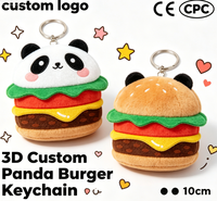 Fabricant OEM, porte-clés en peluche personnalisé Panda Burger, peluche douce et mignonne rembourrée de coton PP, pour cadeaux de fête pour enfants