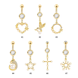 3 दिनों की डिलीवरी थोक पर्ल बेली रिंग्स सर्जिकल स्टील डैंगल गोल्ड प्लेटेड हार्ट बर्ड बेली नेवल पियर्सिंग - Product Image 2