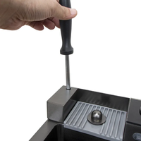 Robinet de cuisine fait à la main en acier inoxydable 304 avec affichage numérique, robinet simple intelligent, deux trous, porte-couteau, tasse