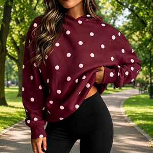 Sudadera con Capucha de Invierno para Mujer, con Estampado de Lunares, Ajuste Holgado, Hombros Caídos, Estilo Académico, Cómoda, para el Campus - Product Image 3