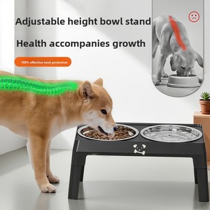 Support de gamelle surélevé réglable en hauteur pour chien, en acier inoxydable, double gamelle pour chat, accessoires et fournitures pour animaux de compagnie - Product Image 4