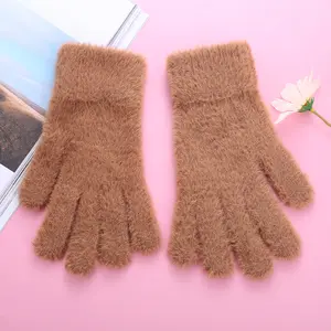 Toptan moda yeni örme peluş ucuz kış eldiven kadınlar için