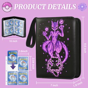 Carpeta de 3 anillas de cuero PU personalizada para tarjetas coleccionables TCG, Yu-Gi-Oh!, Pokémon, con 4, 9 o 12 bolsillos y fundas. - Product Image 3