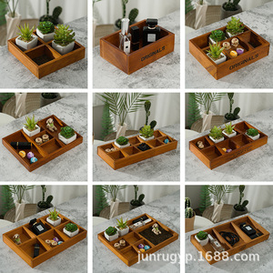 Organizador de Escritorio de Madera Rectangular con Parte Superior Abierta y Compartimentos para Decoración de Oficina en Casa y Artículos Pequeños - Product Image 1