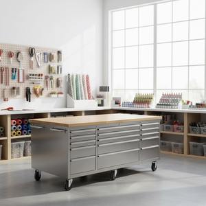 Meja Kerja Industri Beroda Baja Tahan Karat 1.8m dengan Banyak Laci, Dapat Disesuaikan OEM/ODM untuk Pria - Product Image 3
