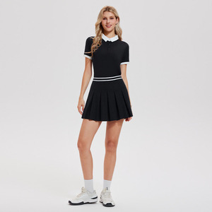 Ensemble de polo et jupe plissée 2 pièces, avec poches latérales, fermeture éclair au dos, jupe taille haute, tenue de luxe pour le golf, le badminton et le tennis - Product Image 3