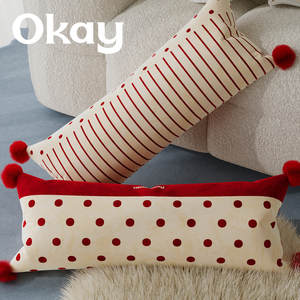 Okay Long Pillowcase Oblong Red Polka Dot Plaid Striped Festival Style Removable Cover For Sofa Bed Car Decorative Throw Pillow - Product Image 2