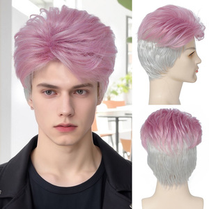 Perruques courtes pour hommes, style européen-américain, résistantes à la chaleur, à boucles extérieures, effet amincissant, polyvalentes et colorées - Product Image 1
