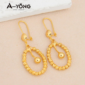Pendientes Colgantes con Cuentas de Oro, Chapados en Oro de 21k, Estilo Dubái, Joyería para Mujer, para Eventos y Fiestas - Product Image 1