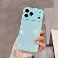 Coque en verre trempé brillant pour iPhone 17 16 15 14 Pro Max avec protection de l'objectif scintillante et antichoc