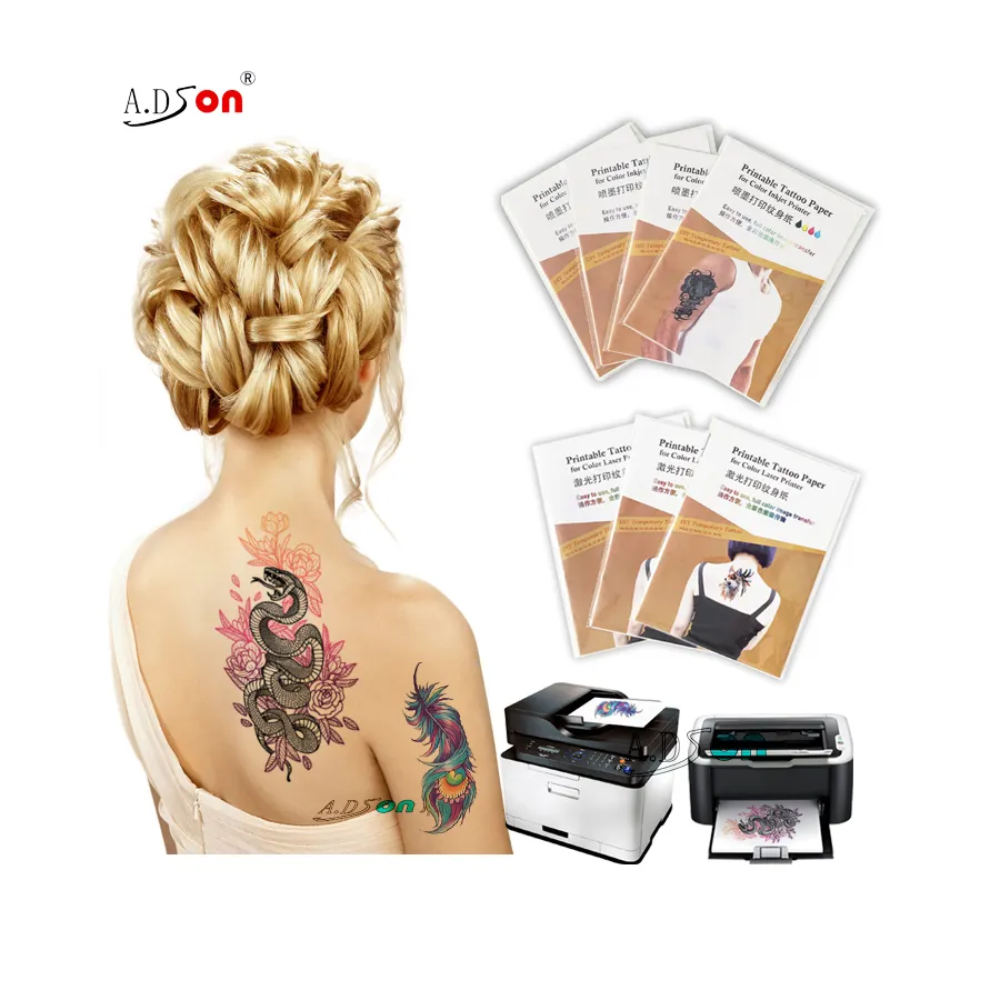 Papel de impressão de tatuagem em branco para transferência de água a laser, fácil de usar, adesivo de tatuagem temporária DIY