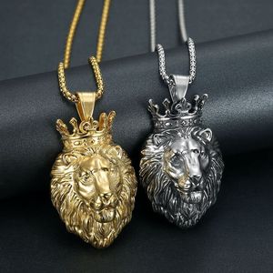 <b>Crown</b> Lion Head Pendant Necklace Stainless Steel Unisex Hip Hop Punk Jewelry Gift DW341 - Product Image 1