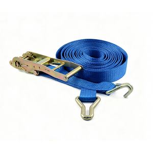 <span class=keywords><strong>Sangle</strong></span> de fixation à <span class=keywords><strong>cliquet</strong></span> tressée en PET certifiée GS 50 mm 9 m 3T (1500-3000 kg) avec crochet en S thermolaqué 9 mm antidérapant pour arrimage de cargaison 900 cm - Product Image 1
