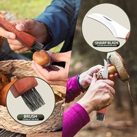 Grand couteau à champignons et à truffes à manche en bois pour la cuisine et l'extérieur, couteau à champignons pliable pour le jardinage avec brosse