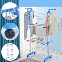 Séchoir à linge pliable Dreamland à 3 niveaux avec 2 ailes, grande surface de séchage et roulettes