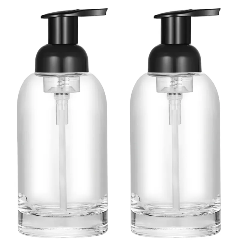 High quality Empty Transparent 250ml 375ml Glass Pump Bottle for Soap Foaming Hand Sanitizer Shampoo Lotion Liquid Dispenser