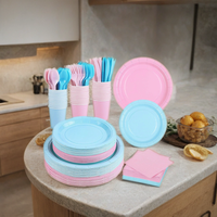 Lot de vaisselle jetable unie pour fêtes, comprenant assiettes, gobelets et serviettes en papier, fournitures de fête