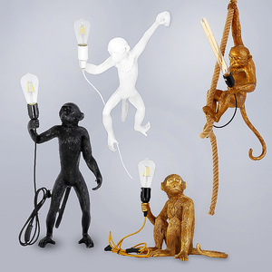 Lampe murale singe en résine nordique, suspension animale en <span class=keywords><strong>corde</strong></span> de chanvre, lampe décorative pour chambre d'enfant, bar, restaurant, couloir et magasin - Product Image 1