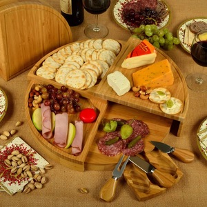 Bamboo Rotatable Cheese <b>Tray</b> With Compartment For <b>Snacks</b> And Desserts Household Serving <b>Tray</b> - Product Image 1