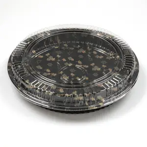 Disposable Round Japanese Sushi Container Takeaway Tray Food Packaging Box Plastic Round Container Sashimi Tray With Lid
