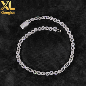Collar de Cadena Cubana de 8mm con Circonitas, Cierre Abatible, Diseño de Una Hilera de Diamantes en Forma de 8, Joyería Fina Hip Hop - Product Image 3