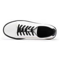 Baskets légères en cuir pleine fleur blanc et noir pour hommes – Chaussures décontractées et durables en cuir véritable pour le campus, la marche et la course à pied au quotidien