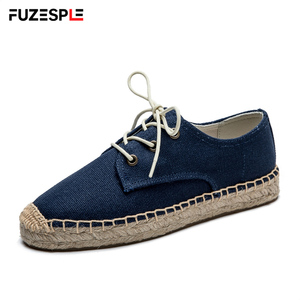 Zapatillas de plataforma de yute tejido con cordones y punta cerrada para <span class=keywords><strong>mujer</strong></span>, calzado ligero antideslizante, zapatos de verano. - Product Image 1