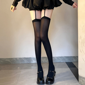 Women's Thigh High Stockings White Solid Color Thin Nylon Transparent Suspender For Youth Female - Product Image 2