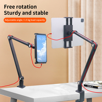 Support de tablette à bras long avec pince de bureau, support de téléphone flexible et réglable, compatible 4-12,9 pouces, robuste pour bureau, modèle exclusif