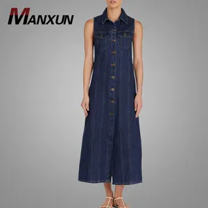 Beautiful Wash Denim Dress Hotsale Sleeveless Button Up Club Dresses High Quality Cotton Jean Clothing Online