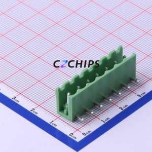 XY2500R-A-5.00-7P Plug-in Terminal Block Bent Lead Through Hole,P=5mm Connector Board-to-Board / Socket - Open 1x7P 5mm Green - Product Image 1