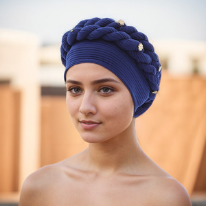 Syh1492 Phi xoắn đôi ngay lập tức Nigeria đám cưới đã sẵn sàng mặc Jersey polyester co giãn khăn xếp đầu kết thúc tốt đẹp cho phụ nữ hồi giáo - Product Image 3